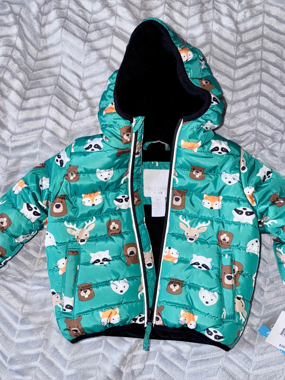 Falls Creek Kids Teal Animal Print Puffer Winter Jacket 18 Months